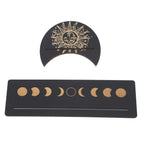 2 Pieces Wooden Tarot Card Stand Holder Moon Shape and Rectangle Wooden Tarot Card Display Stand Base Black Type B