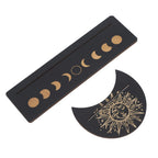 2 Pieces Wooden Tarot Card Stand Holder Moon Shape and Rectangle Wooden Tarot Card Display Stand Base Black Type B