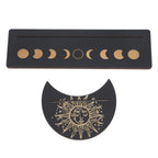 2 Pieces Wooden Tarot Card Stand Holder Moon Shape and Rectangle Wooden Tarot Card Display Stand Base Black Type B
