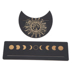 2 Pieces Wooden Tarot Card Stand Holder Moon Shape and Rectangle Wooden Tarot Card Display Stand Base Black Type B