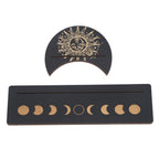 2 Pieces Wooden Tarot Card Stand Holder Moon Shape and Rectangle Wooden Tarot Card Display Stand Base Black Type B