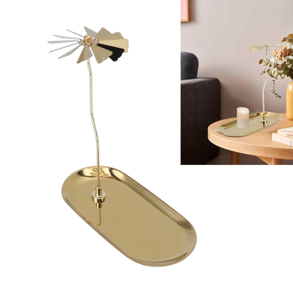 Rotating Candlestick Spinning Rotary Candle Holder Christmas Gift Oval Stainless Steel Tray