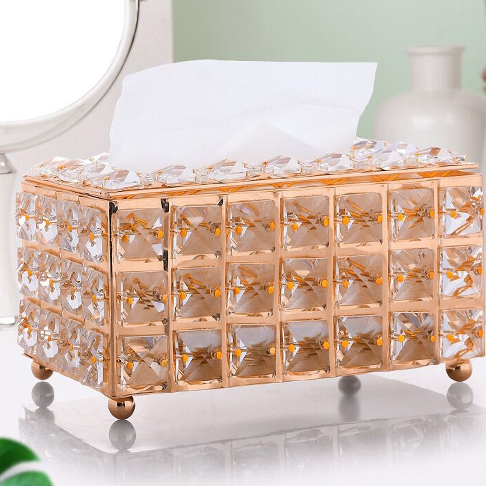 Tissue Dispenser Light Luxury Napkin Storage Box Metal Crystal Glass Tissue Holder for Home