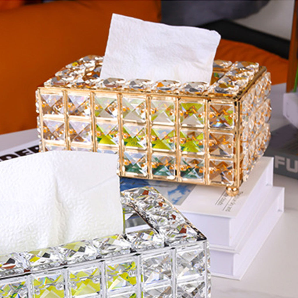 Tissue Dispenser Light Luxury Napkin Storage Box Metal Crystal Glass Tissue Holder for Home