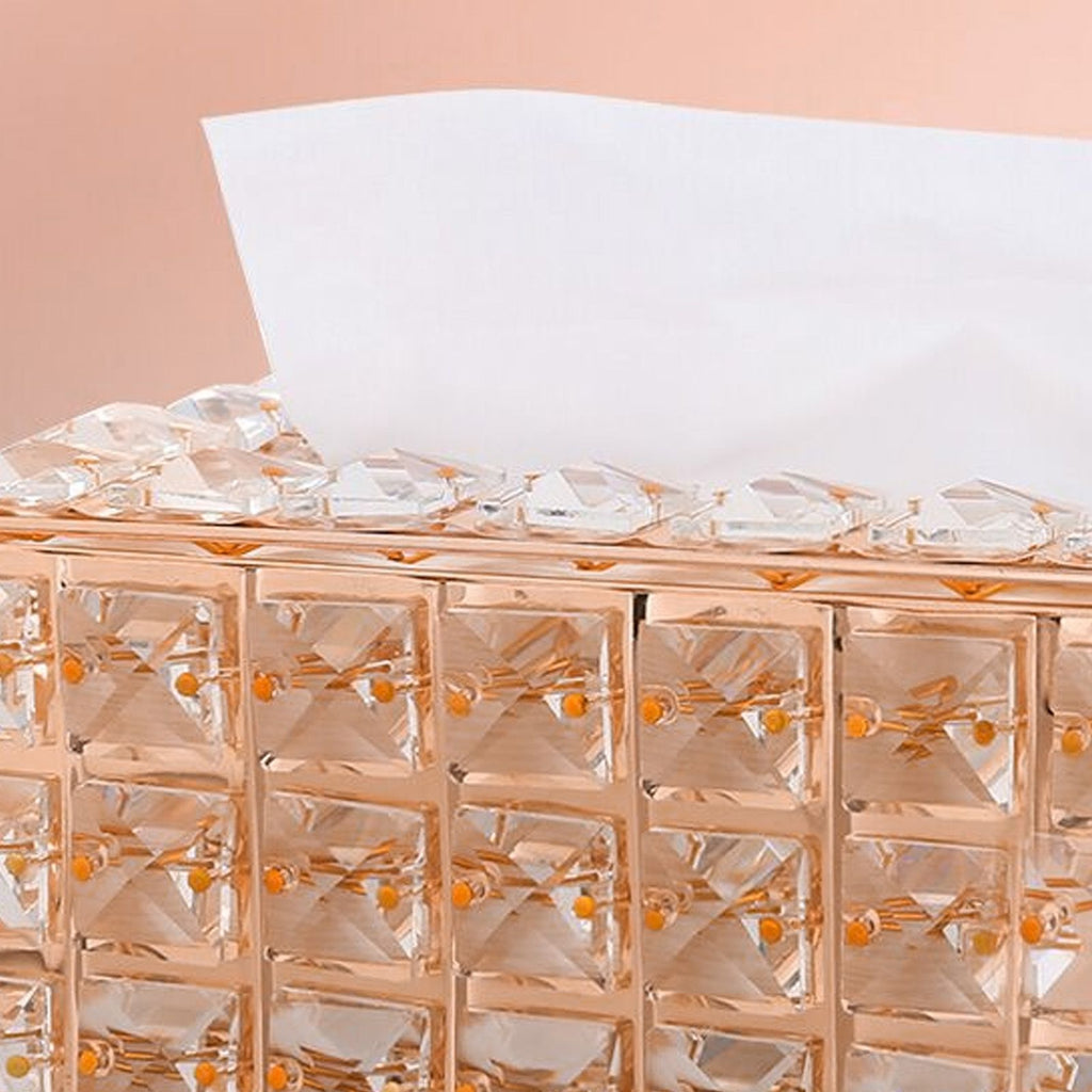 Tissue Dispenser Light Luxury Napkin Storage Box Metal Crystal Glass Tissue Holder for Home