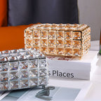 Tissue Dispenser Light Luxury Napkin Storage Box Metal Crystal Glass Tissue Holder for Home