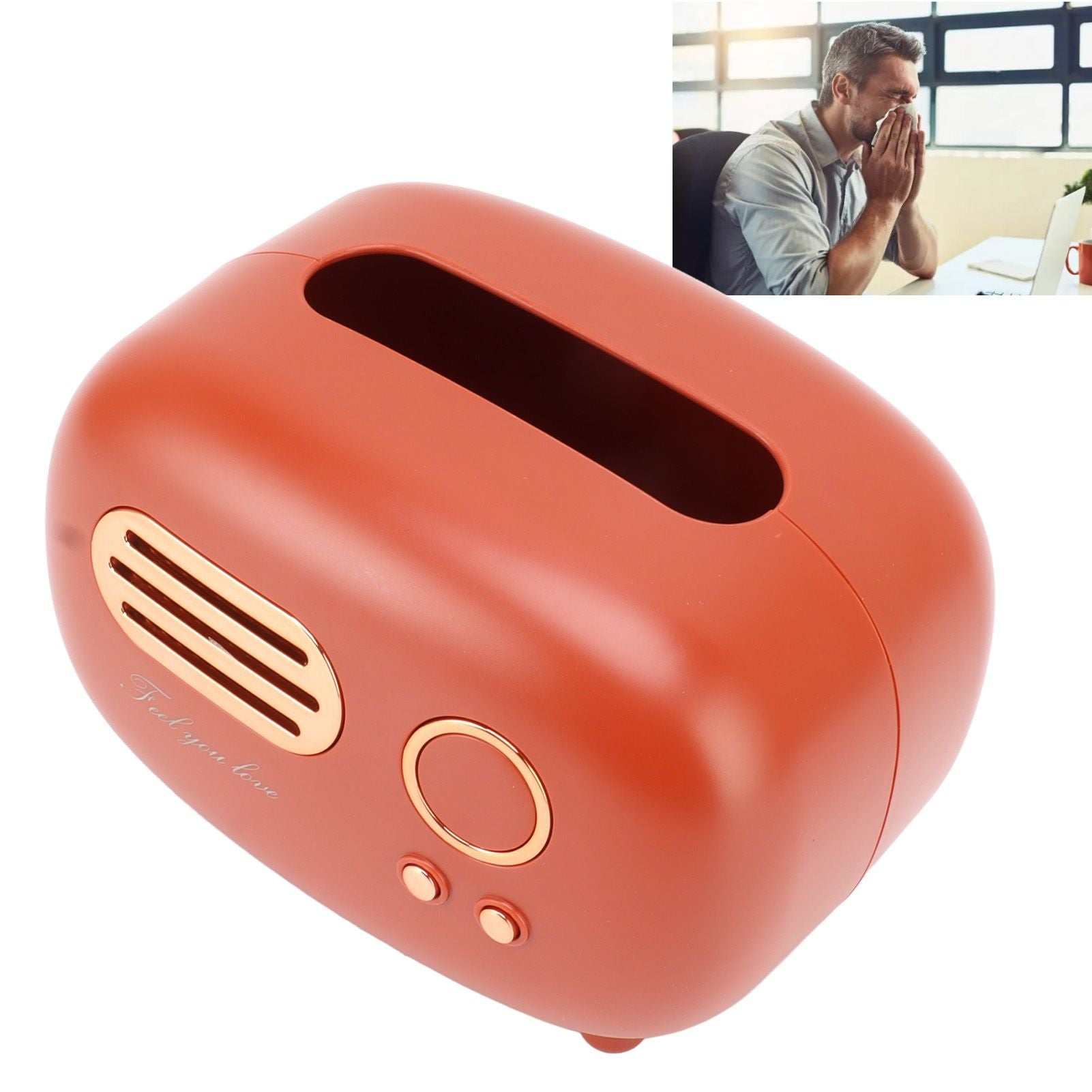 Retro Radio Shape Tissue Cover Box Vintage Radio Tissue Box for Bathroom Living Room Bedroom Nightstand Desk Table Red