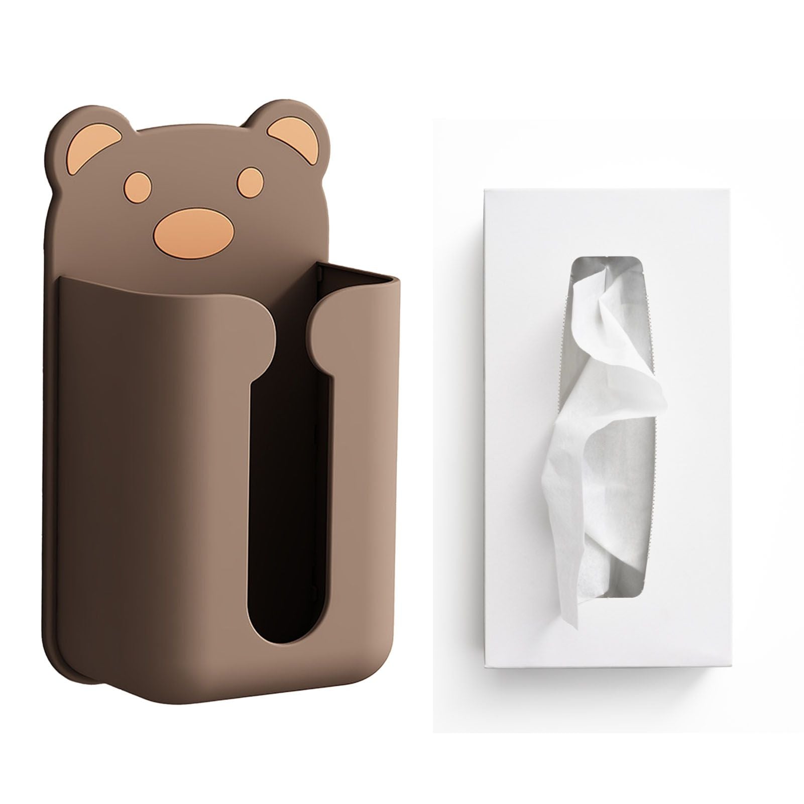 Wall Mounted Tissue Box Punching Free Cute Bear Pattern Plastic Tissue Dispenser for Home Bathroom Brown Bear
