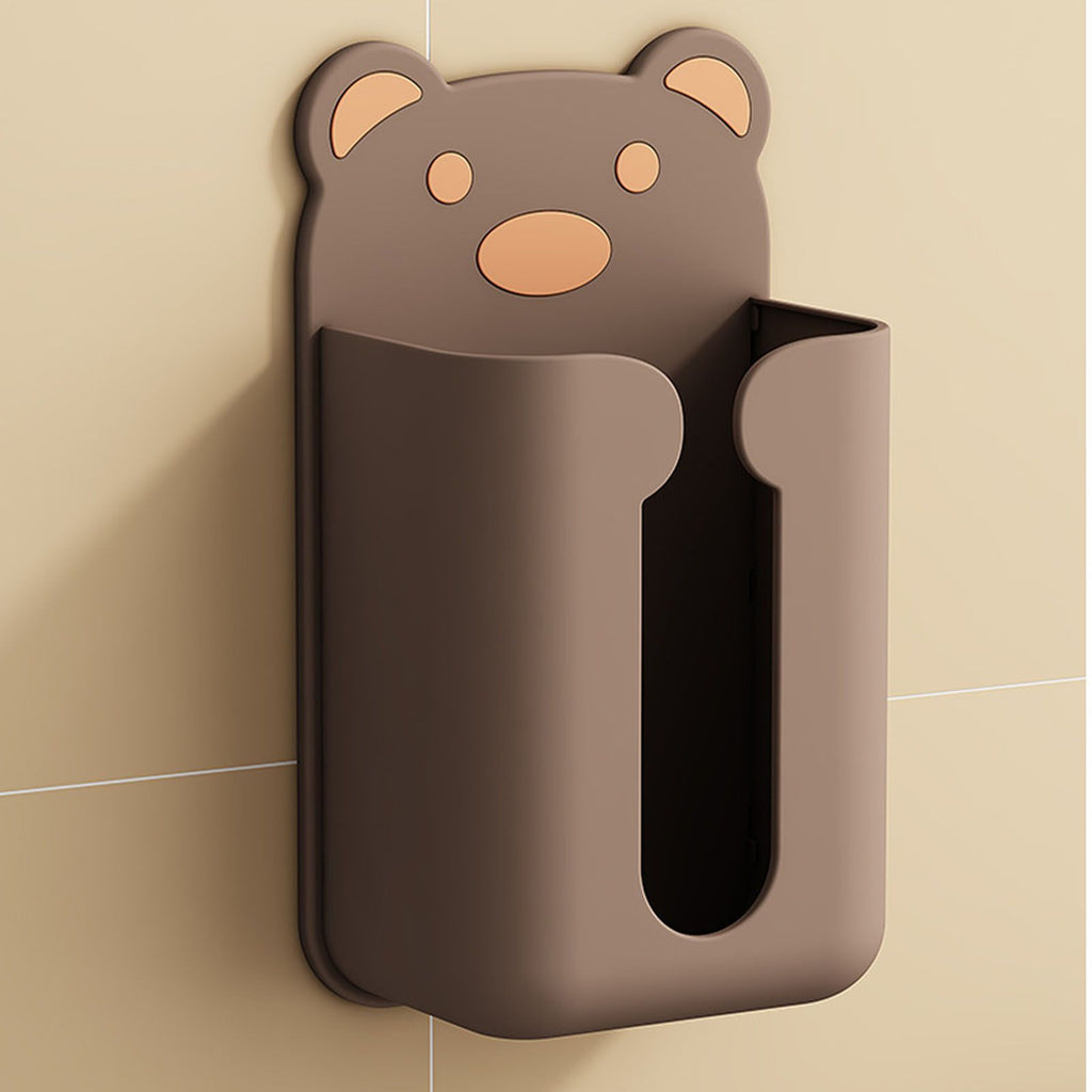 Wall Mounted Tissue Box Punching Free Cute Bear Pattern Plastic Tissue Dispenser for Home Bathroom Brown Bear