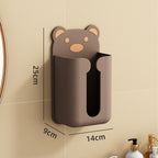 Wall Mounted Tissue Box Punching Free Cute Bear Pattern Plastic Tissue Dispenser for Home Bathroom Brown Bear