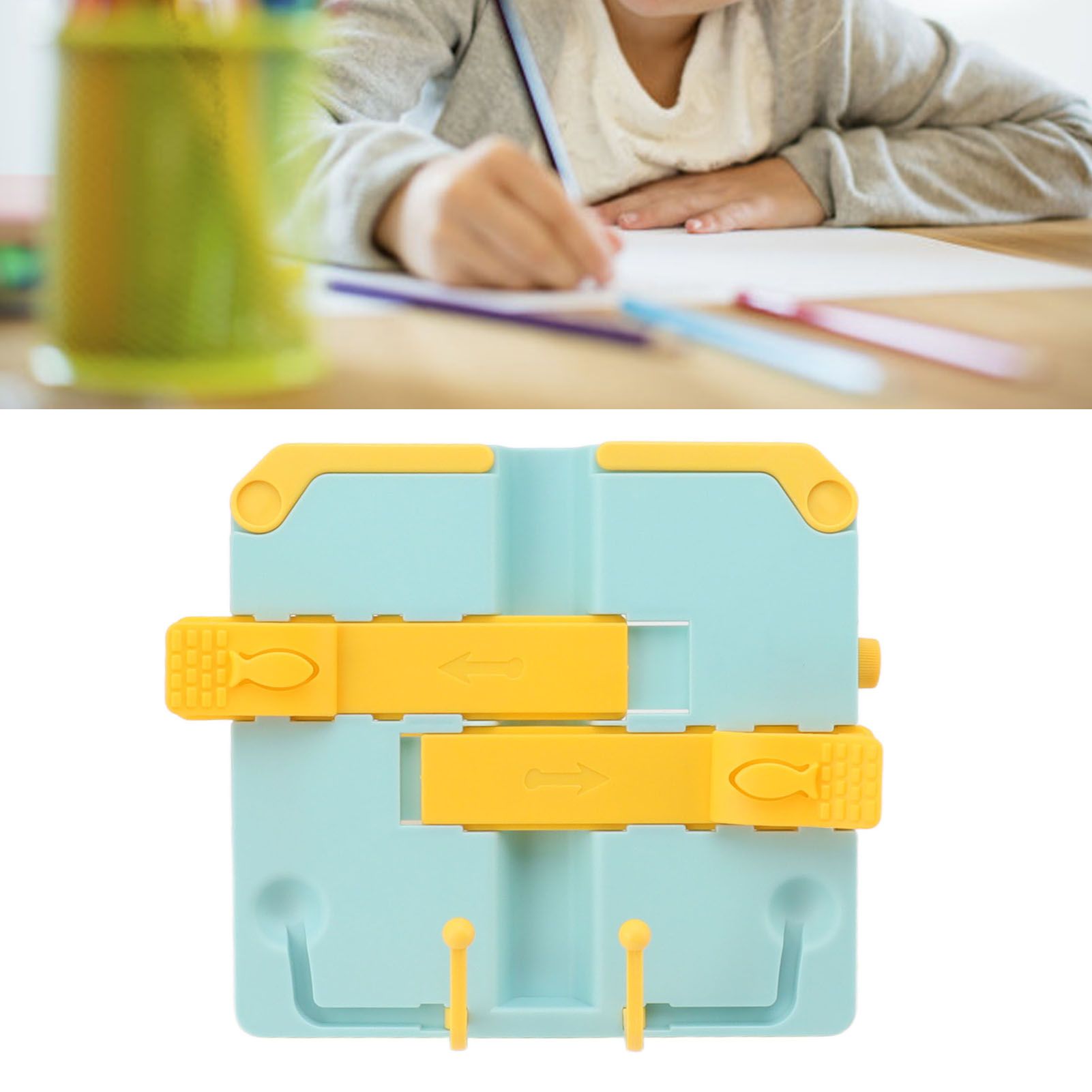 Reading Rack Foldable Portable Round Edges ABS Scratch Resistant Book Stand Holder for School Library Yellow Blue