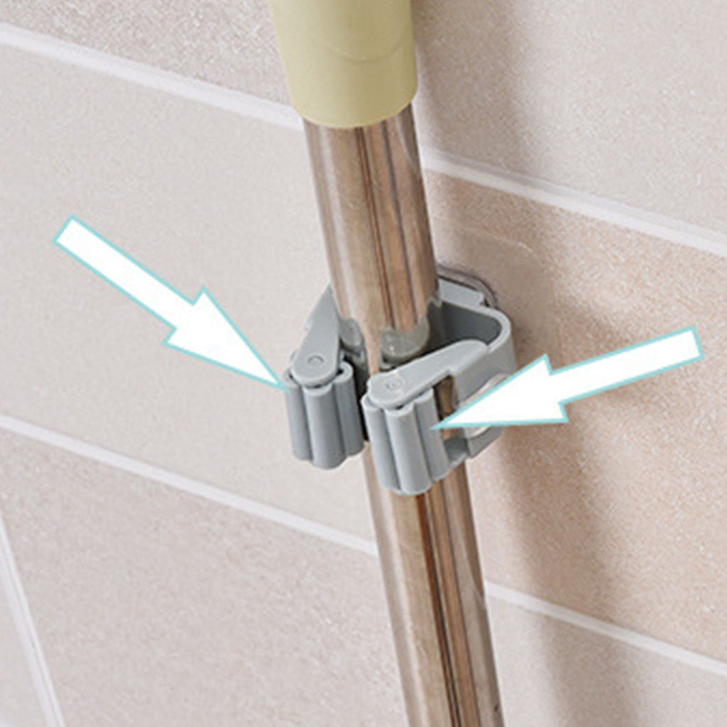 3pcs Wall Mounted Mop Holder Strong Adhesion Plastic Mop Broom Holder for Garage Tool Room Gray