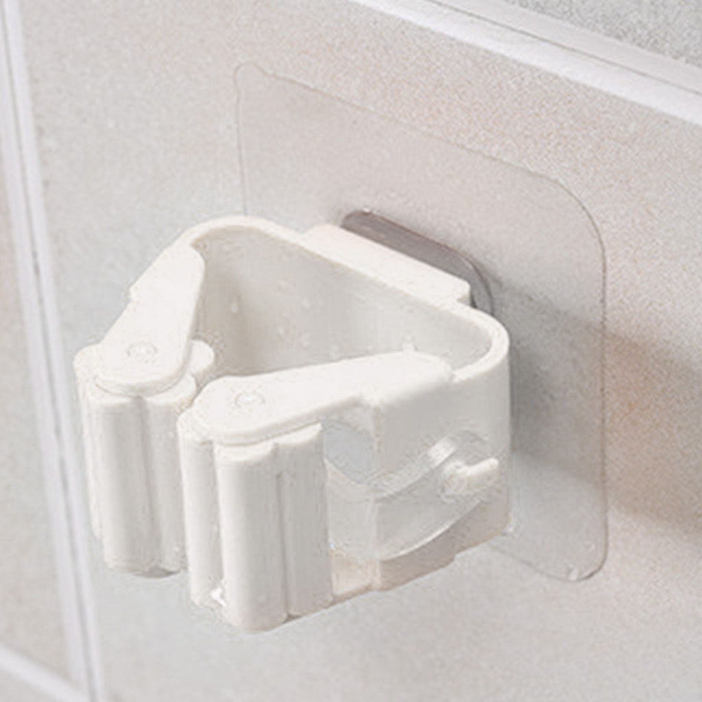 3pcs Wall Mounted Mop Holder Strong Adhesion Plastic Mop Broom Holder for Garage Tool Room White