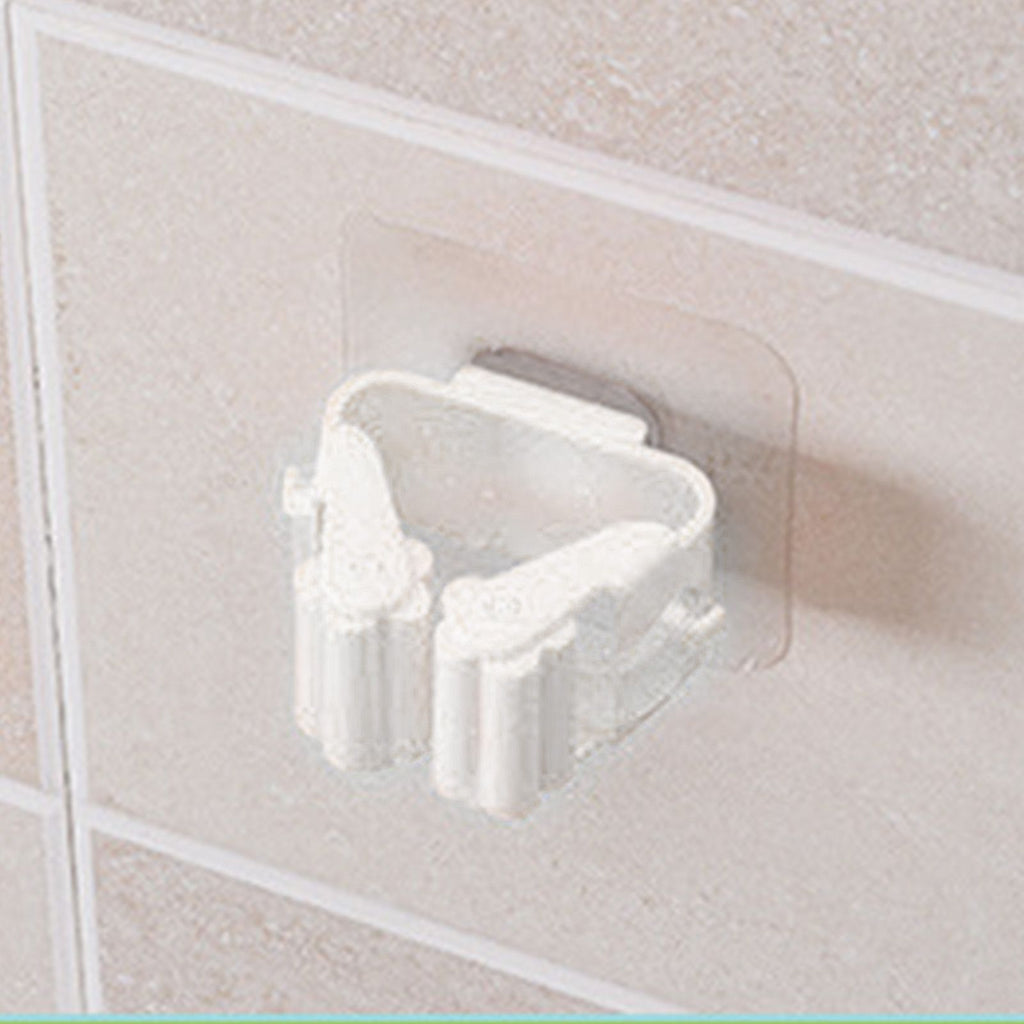 3pcs Wall Mounted Mop Holder Strong Adhesion Plastic Mop Broom Holder for Garage Tool Room White