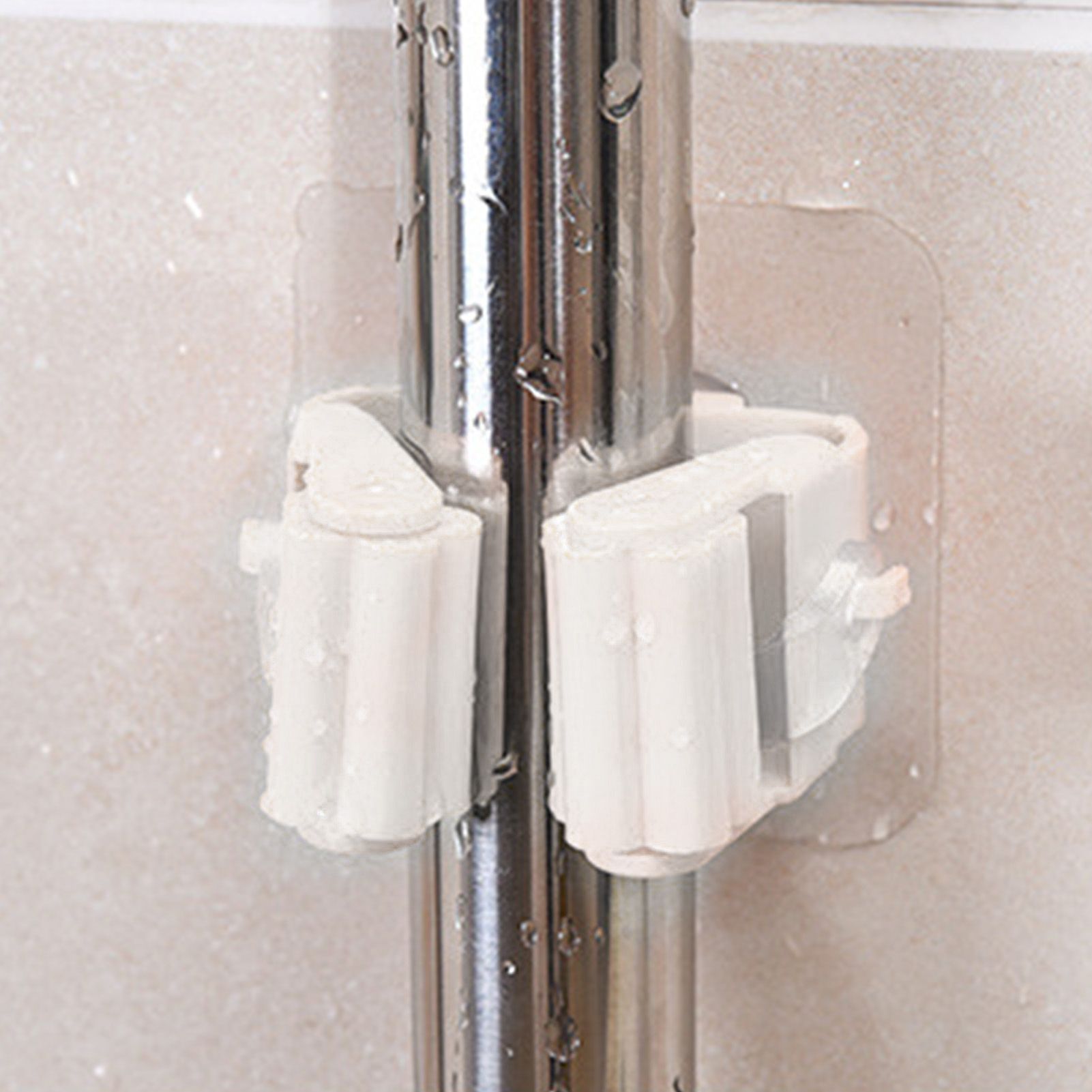 3pcs Wall Mounted Mop Holder Strong Adhesion Plastic Mop Broom Holder for Garage Tool Room White