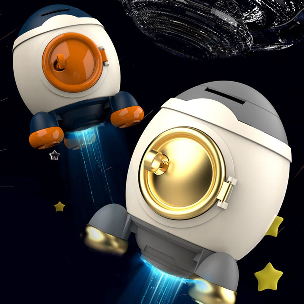 Cartoon Style Space Rocket Piggy Bank Money Bank Money Saving Jar Boys Girls Gift Luxurious Grey Gold