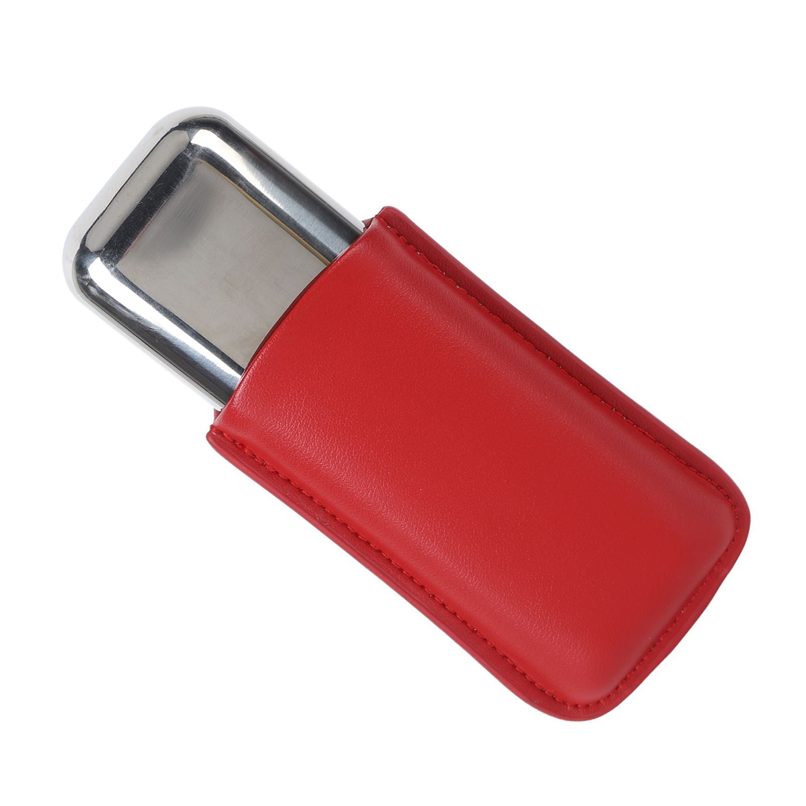 Cigar Case Holder Portable Leather 2 Holder Cigar Case with Stainless Steel Tube for Outdoor Travel Red