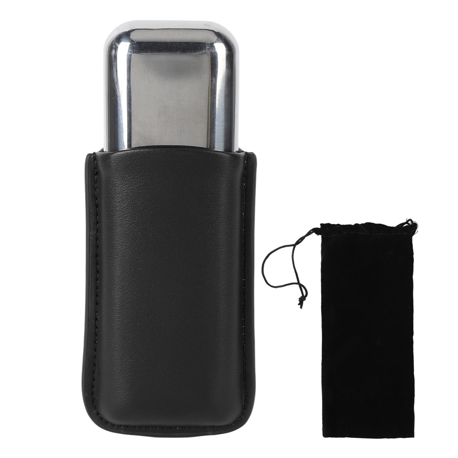 Cigar Case Holder Portable Leather 2 Holder Cigar Case with Stainless Steel Tube for Outdoor Travel Black