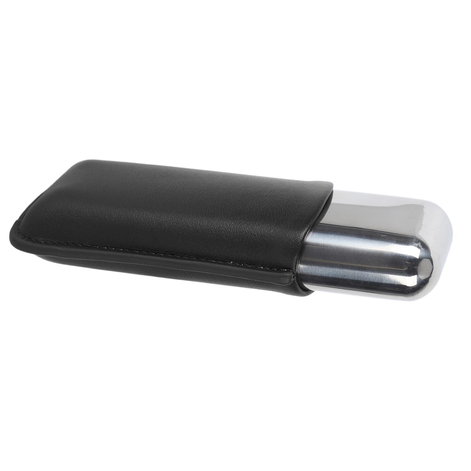 Cigar Case Holder Portable Leather 2 Holder Cigar Case with Stainless Steel Tube for Outdoor Travel Black