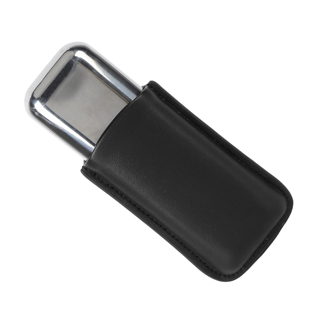 Cigar Case Holder Portable Leather 2 Holder Cigar Case with Stainless Steel Tube for Outdoor Travel Black