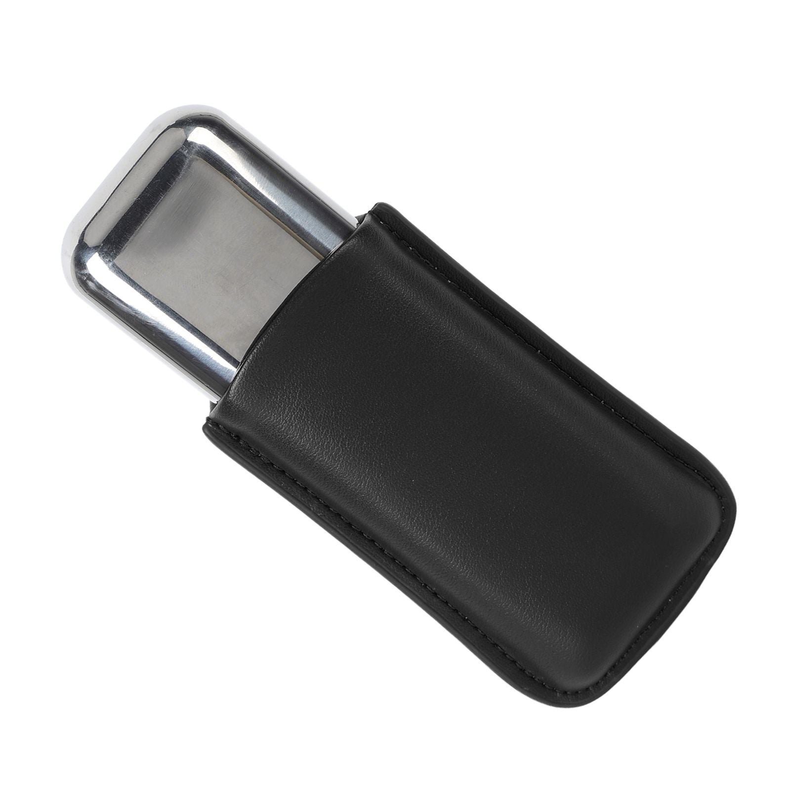 Cigar Case Holder Portable Leather 2 Holder Cigar Case with Stainless Steel Tube for Outdoor Travel Black