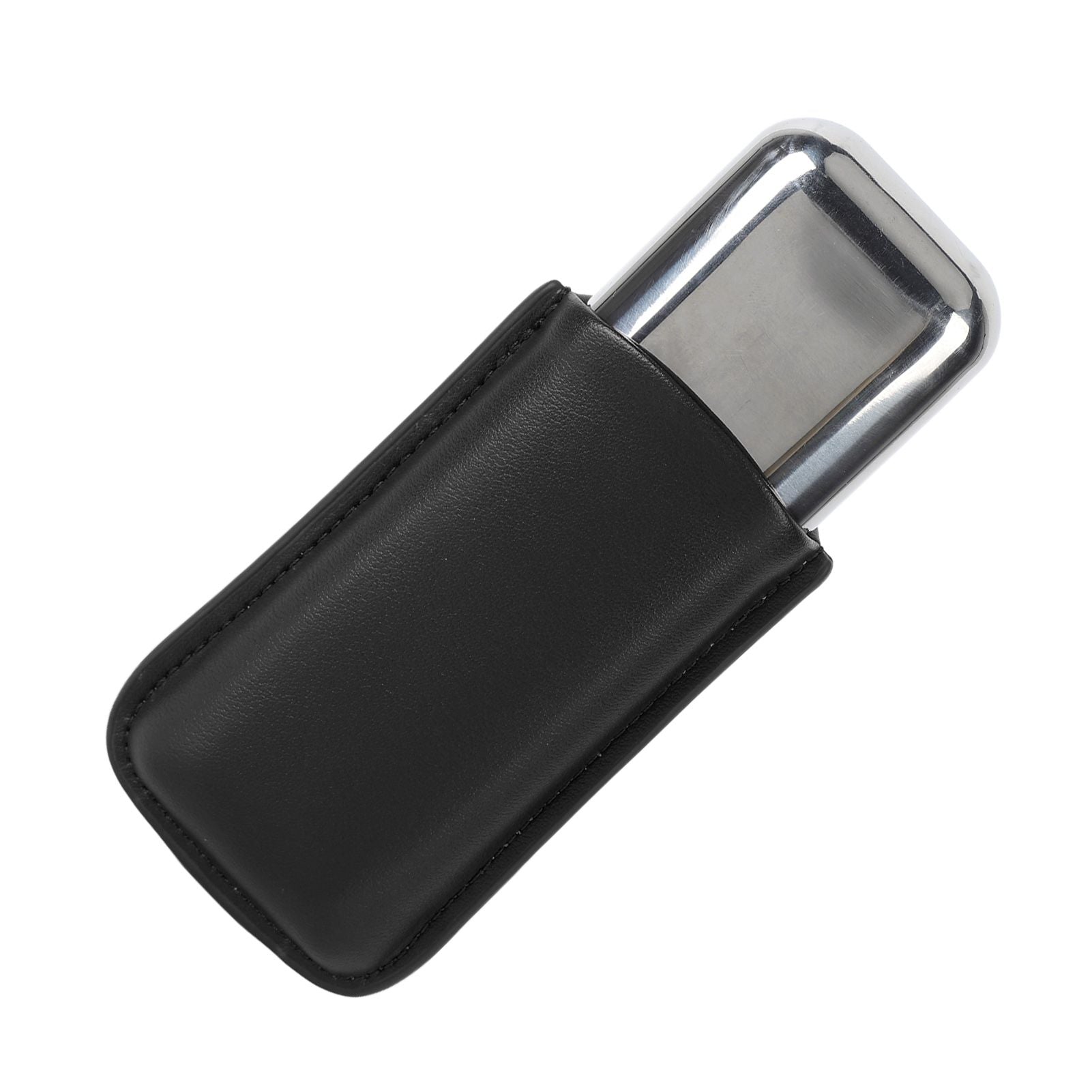 Cigar Case Holder Portable Leather 2 Holder Cigar Case with Stainless Steel Tube for Outdoor Travel Black