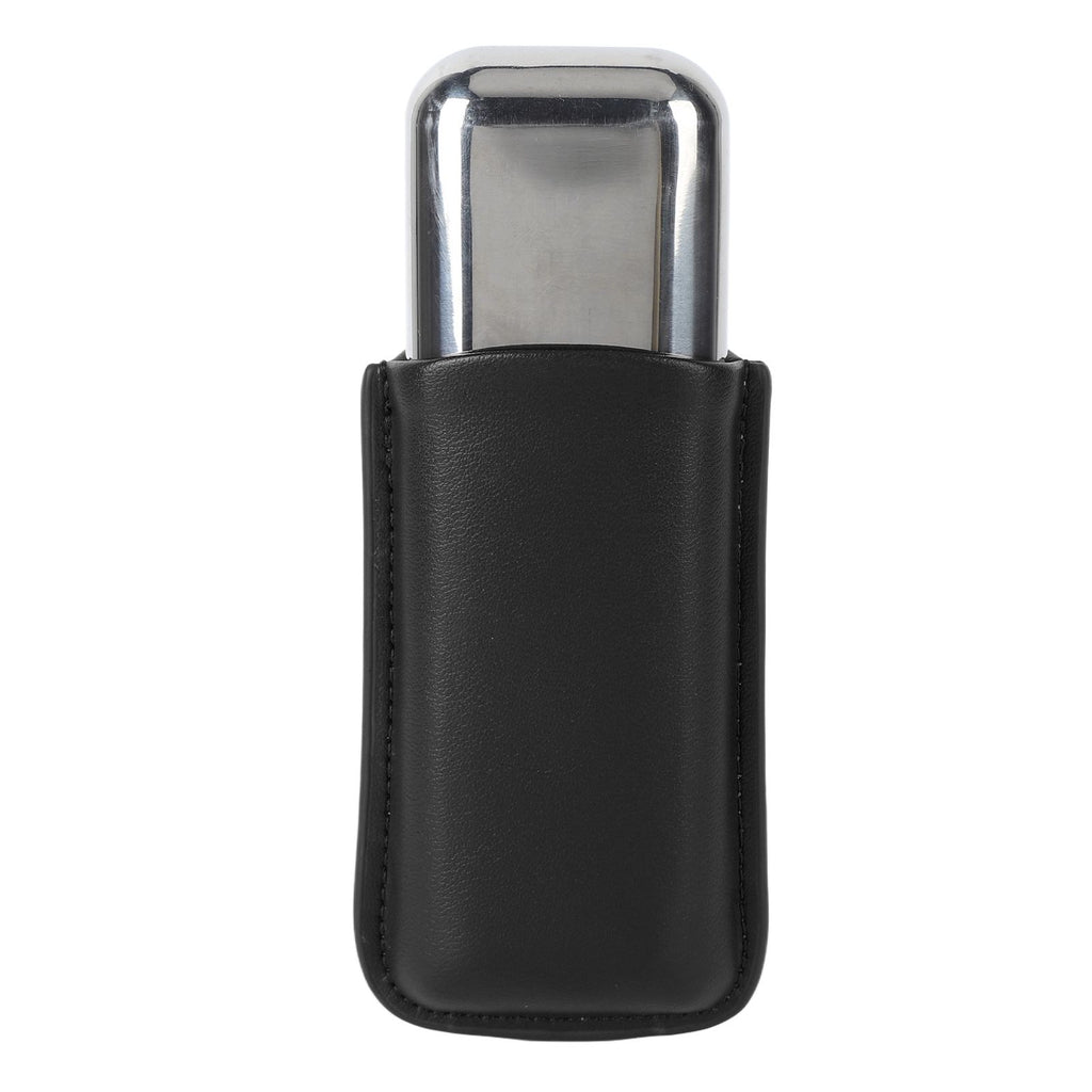 Cigar Case Holder Portable Leather 2 Holder Cigar Case with Stainless Steel Tube for Outdoor Travel Black