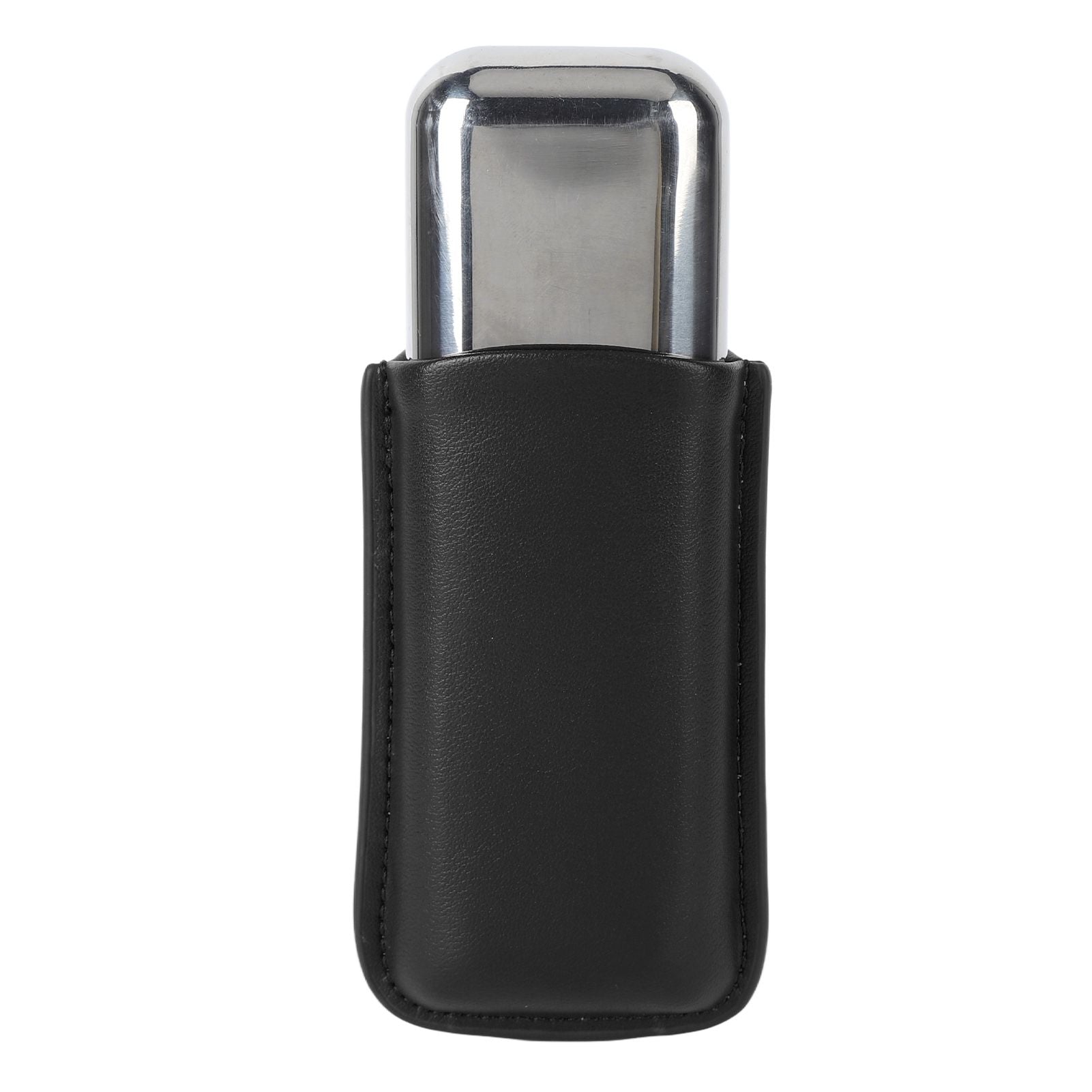 Cigar Case Holder Portable Leather 2 Holder Cigar Case with Stainless Steel Tube for Outdoor Travel Black