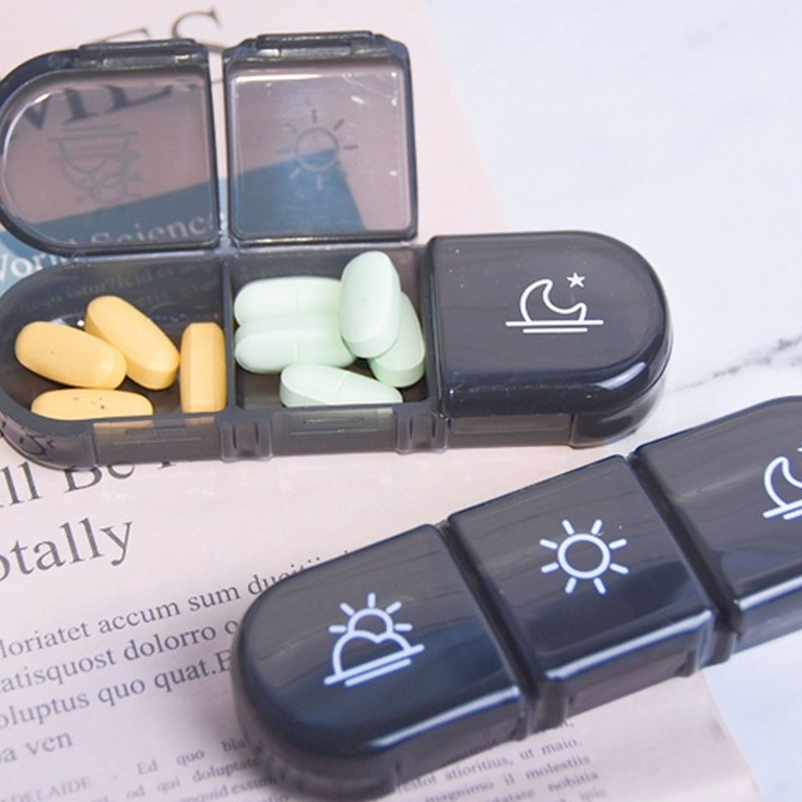 3 Times A Day 7 Day Pill Organizer 21 Grid Portable Pill Organizer Travel Medicine Container Black Black Shell