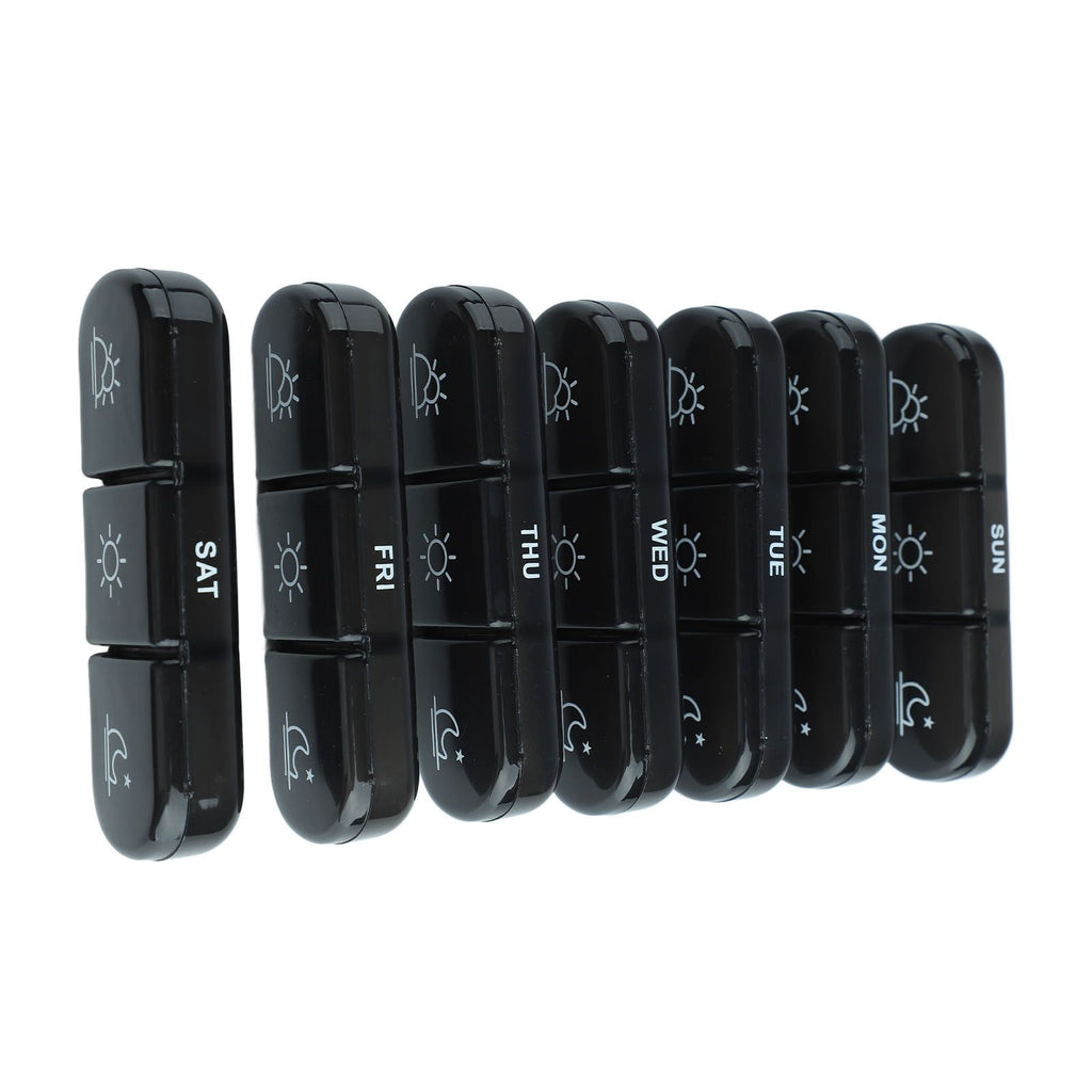 3 Times A Day 7 Day Pill Organizer 21 Grid Portable Pill Organizer Travel Medicine Container Black Black Shell
