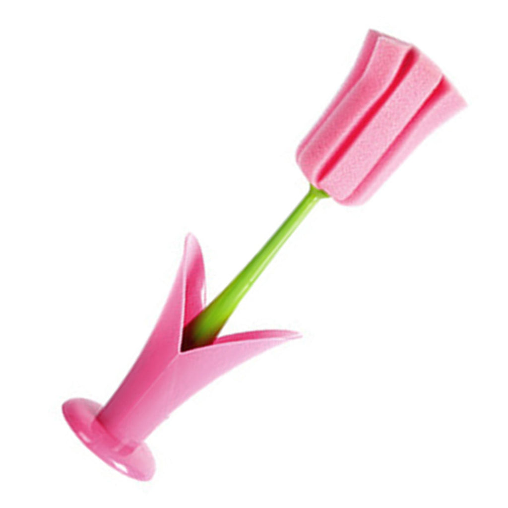 2PCS Sponge Cleaning Brush Long Handle Grip Cup Brush for Coffee Mugs Winebottle Baby Bottles Pink