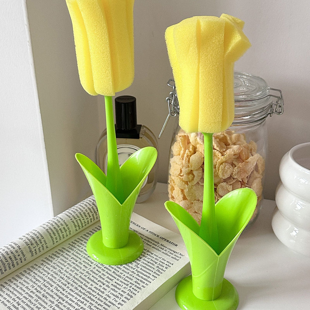 2PCS Sponge Cleaning Brush Long Handle Grip Cup Brush for Coffee Mugs Winebottle Baby Bottles Yellow