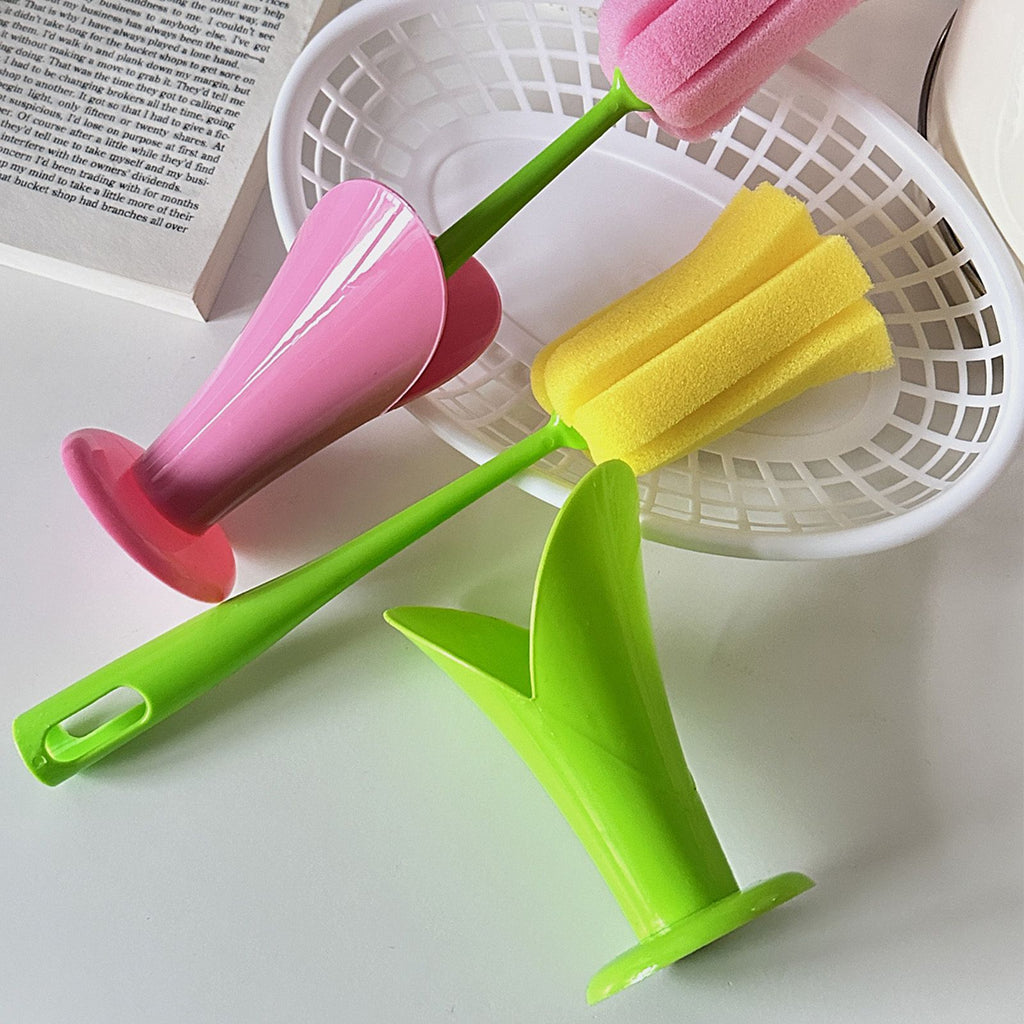 2PCS Sponge Cleaning Brush Long Handle Grip Cup Brush for Coffee Mugs Winebottle Baby Bottles Yellow