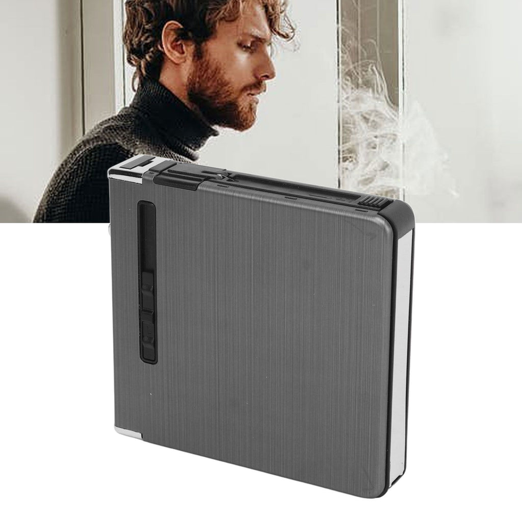 20 Regular Cigarettes Case Box USB Rechargeable Cigarette Case with Lighter for Men Women Ideal Gift for Smoker Black Wire Drawing