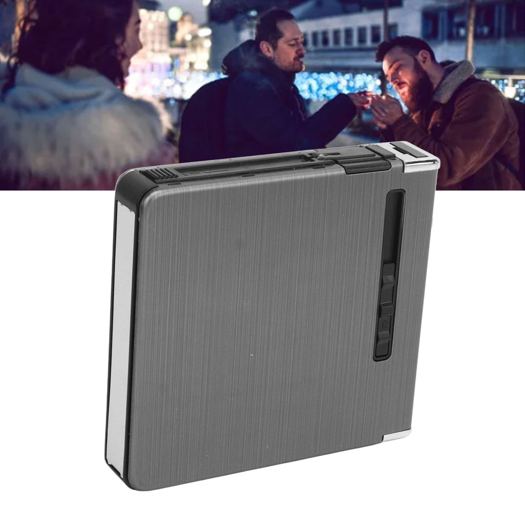 20 Regular Cigarettes Case Box USB Rechargeable Cigarette Case with Lighter for Men Women Ideal Gift for Smoker Black Wire Drawing