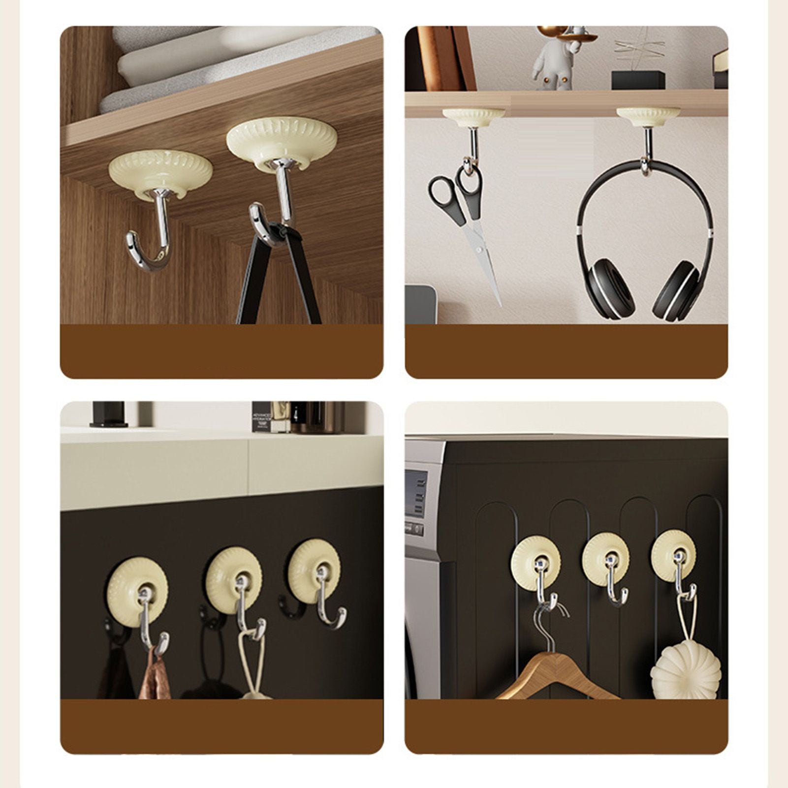 4pcs Adhesive Hooks Hole Free Round Hooks Bathroom Coat Heavy Duty Adhesive Hangers White