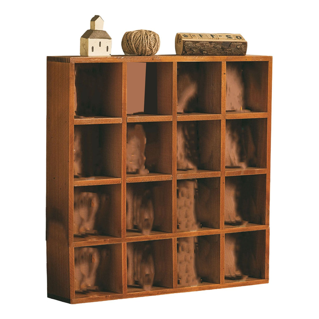 Wall Mounted Figures Display Shelves Rack Retro Wooden Figures Display Case for Home Bedroom 16 Grids
