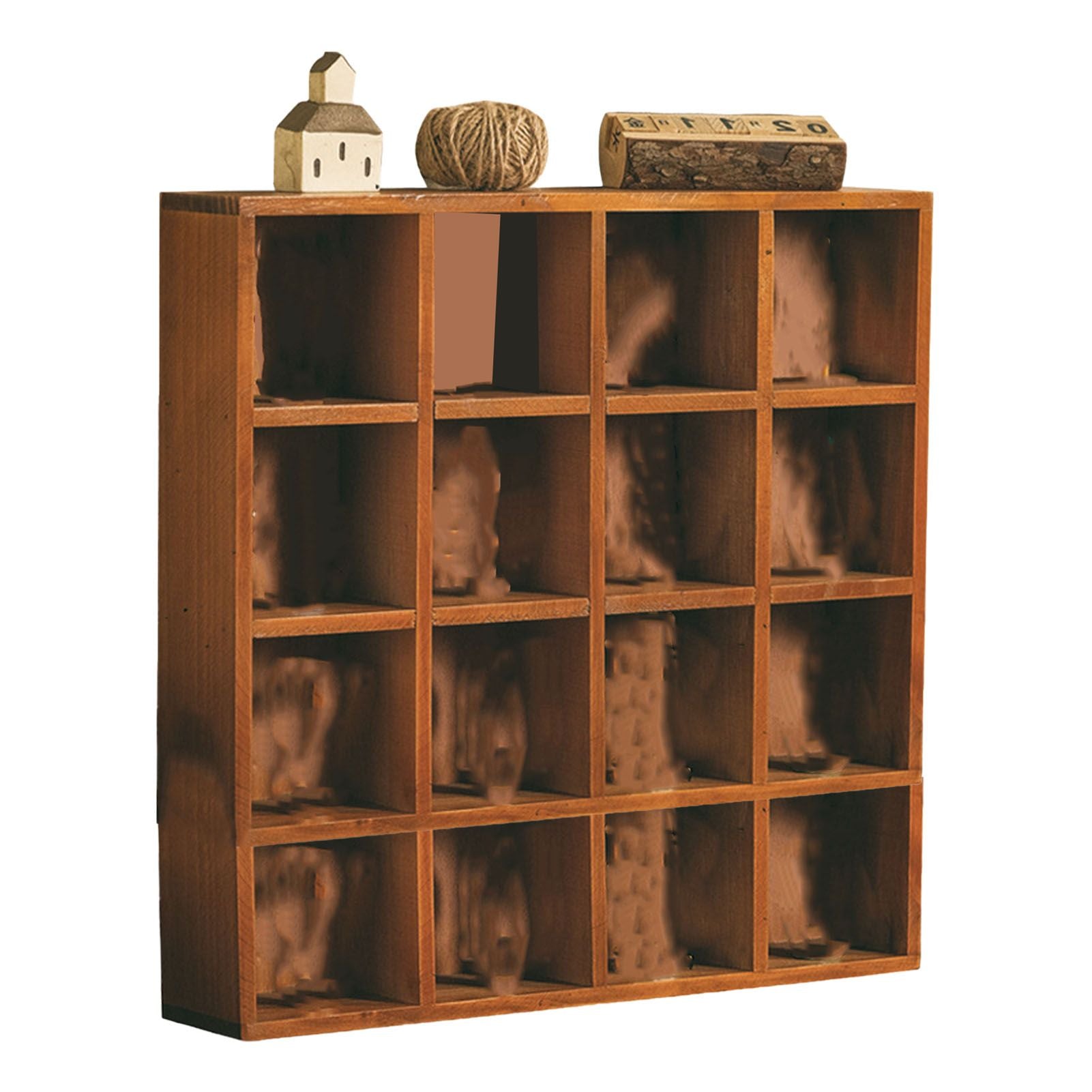 Wall Mounted Figures Display Shelves Rack Retro Wooden Figures Display Case for Home Bedroom 16 Grids