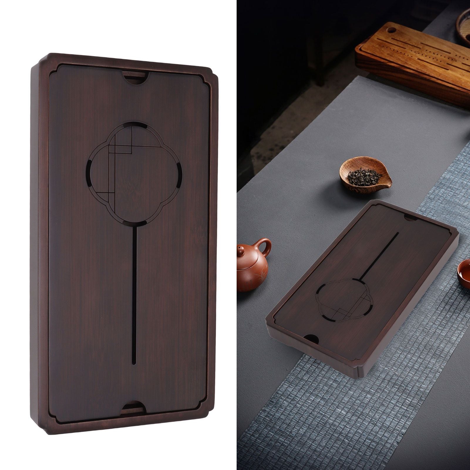Chinese Water Storage Drainage Tea Tray Bamboo Simple Decorative Robust Household Tea Serving Tray Small Size