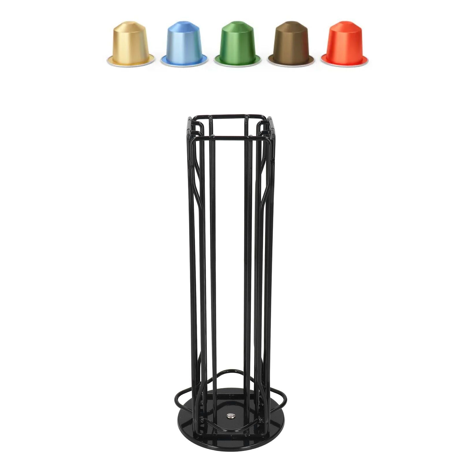 Coffee Capsule Stand 360° Rotation Anti Slip Thick Base Wrought Iron Capsule Pod Holder for Vertuoline 20pods Black