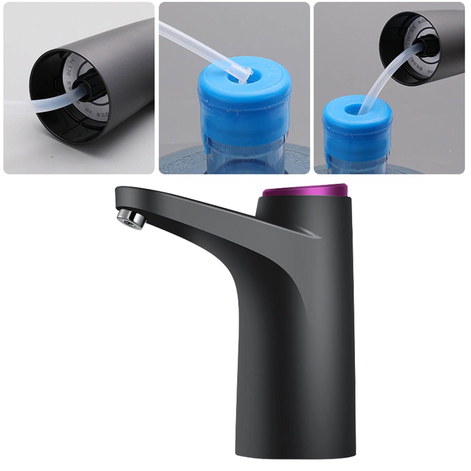 Water Bottle Dispenser BPA Free Quiet 4W 1200mAh Battery Portable Automatic Drinking Water Pump for Home Office Black