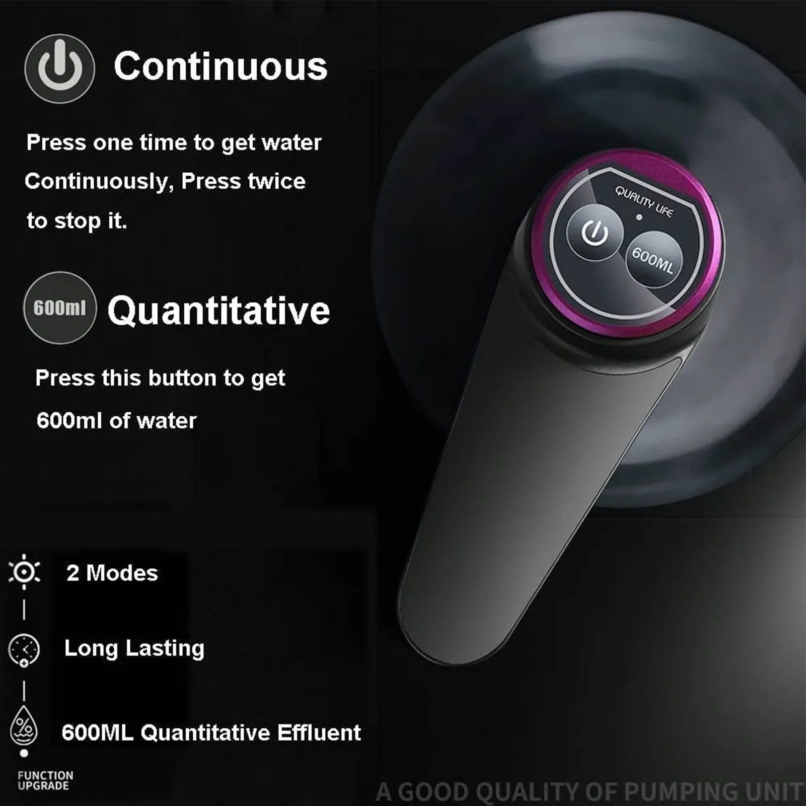 Water Bottle Dispenser BPA Free Quiet 4W 1200mAh Battery Portable Automatic Drinking Water Pump for Home Office Black