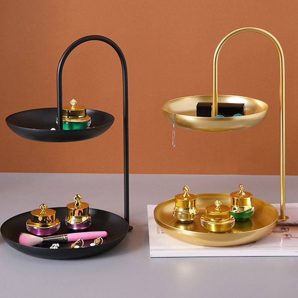 2 Tier Iron Fruit Serving Tray Waterproof Multi Tier Storage Platter for Coffee Table Party Gold