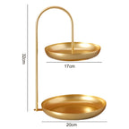 2 Tier Iron Fruit Serving Tray Waterproof Multi Tier Storage Platter for Coffee Table Party Gold