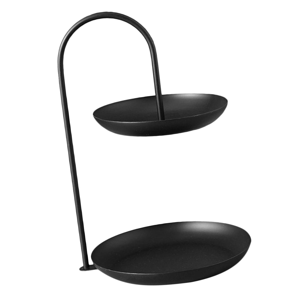 2 Tier Iron Fruit Serving Tray Waterproof Multi Tier Storage Platter for Coffee Table Party Black