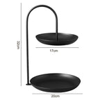 2 Tier Iron Fruit Serving Tray Waterproof Multi Tier Storage Platter for Coffee Table Party Black