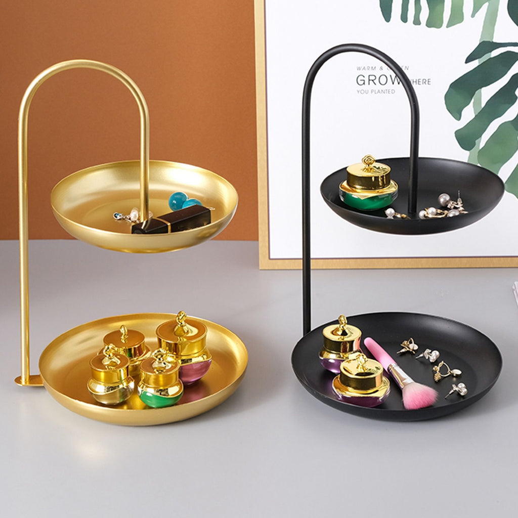 2 Tier Iron Fruit Serving Tray Waterproof Multi Tier Storage Platter for Coffee Table Party Black
