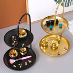 2 Tier Iron Fruit Serving Tray Waterproof Multi Tier Storage Platter for Coffee Table Party Black