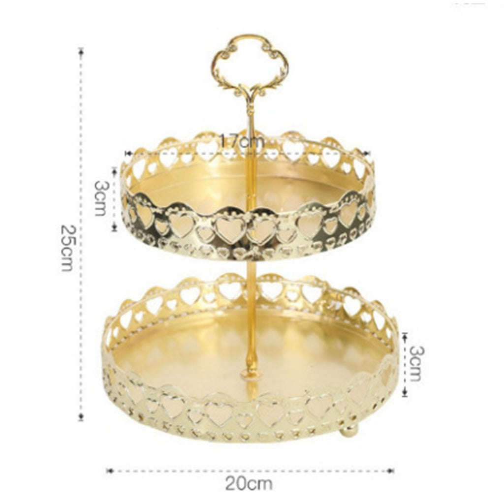 Double Layer Pastry Tray Decorative Copper Gold Biscuits Dessert Display Plate for Wedding Hollowed Out Love Heart