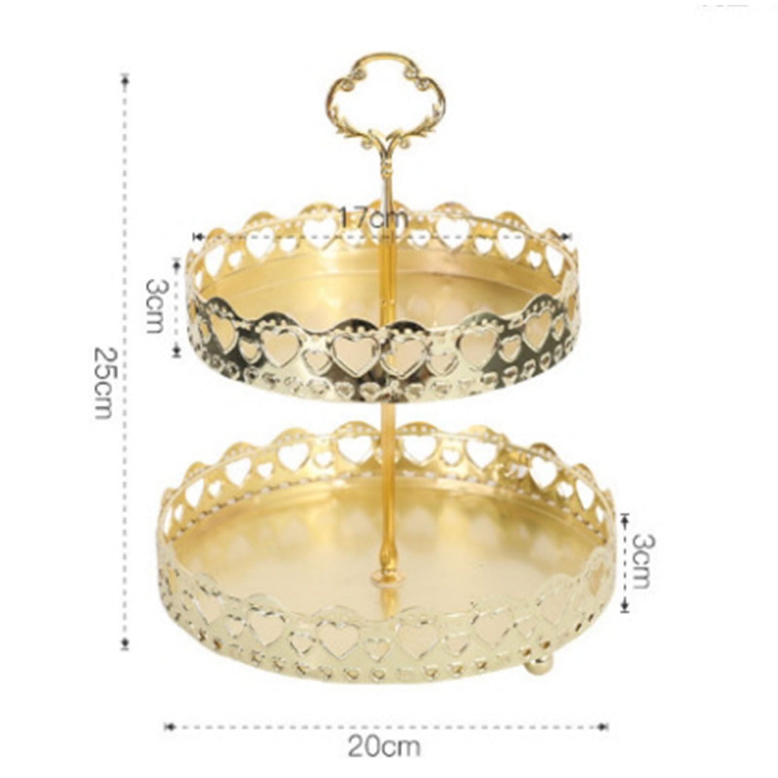 Double Layer Pastry Tray Decorative Copper Gold Biscuits Dessert Display Plate for Wedding Hollowed Out Love Heart